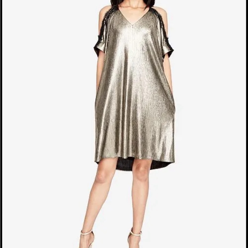 RACHEL Rachel Roy Women's Cold Shoulder Metallic Shift with Lace
